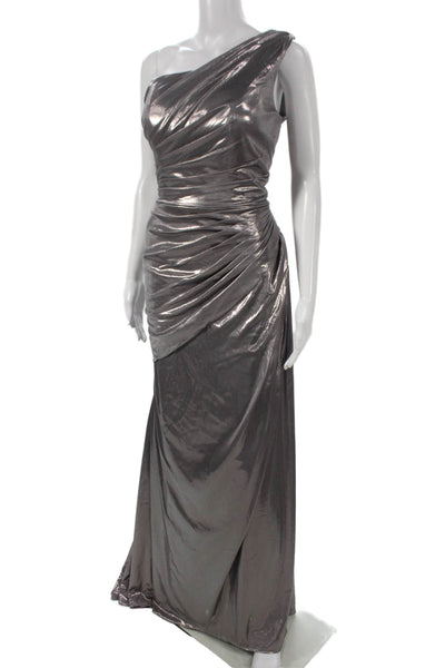 Ryanth Womens Silver One Shoulder Maxi Dress Sleeveless Metallic Size S