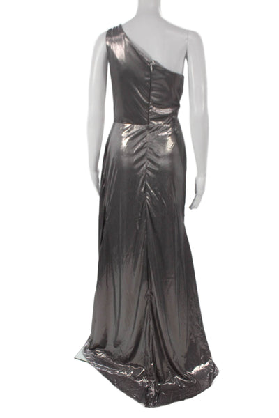 Ryanth Womens Silver One Shoulder Maxi Dress Sleeveless Metallic Size S