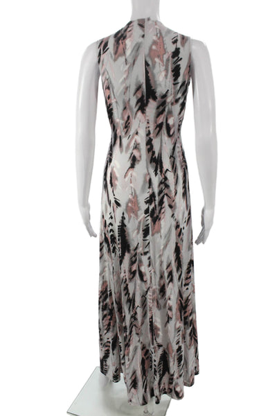 Veronica M Women Maxi Dress Gray Abstract V-Neck Sleeveless Polyester Size XS