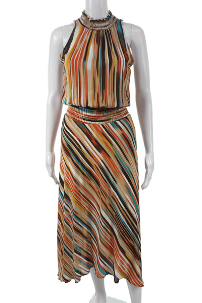 Veronica M Women Maxi Halter Striped Multicolor Sleeveless Dress Size XS