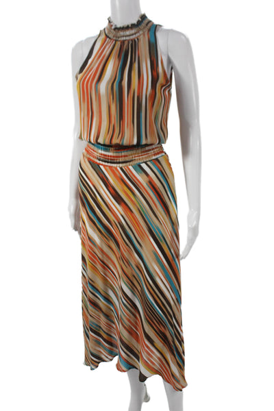 Veronica M Women Maxi Halter Striped Multicolor Sleeveless Dress Size XS