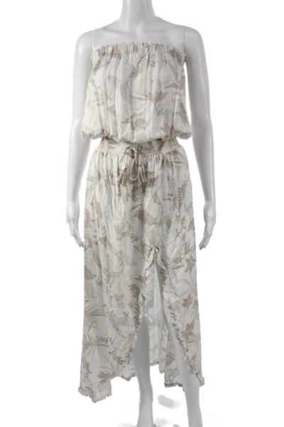 Surf Gypsy Women Maxi Dress White Strapless Floral Rayon Drawstring Size M