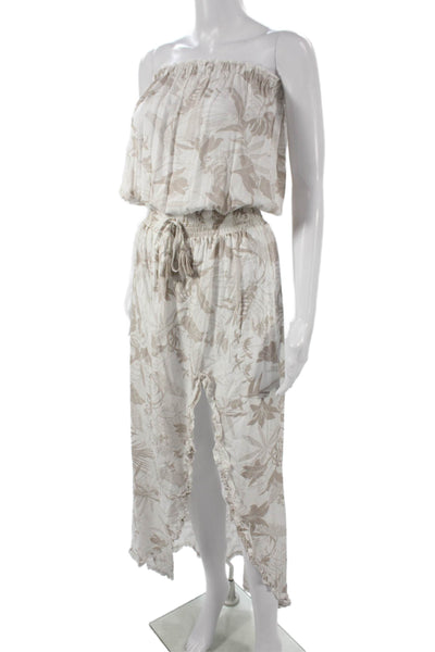 Surf Gypsy Women Maxi Dress White Strapless Floral Rayon Drawstring Size M