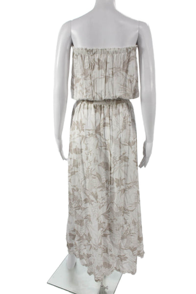 Surf Gypsy Women Maxi Dress White Strapless Floral Rayon Drawstring Size M