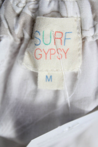 Surf Gypsy Women Maxi Dress White Strapless Floral Rayon Drawstring Size M