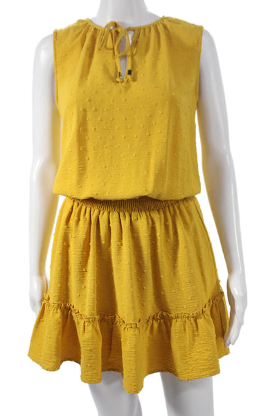 Veronica M Women Mini Polka Dot Yellow Sleeveless Dress Size S
