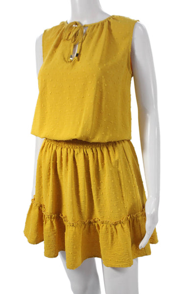 Veronica M Women Mini Polka Dot Yellow Sleeveless Dress Size S