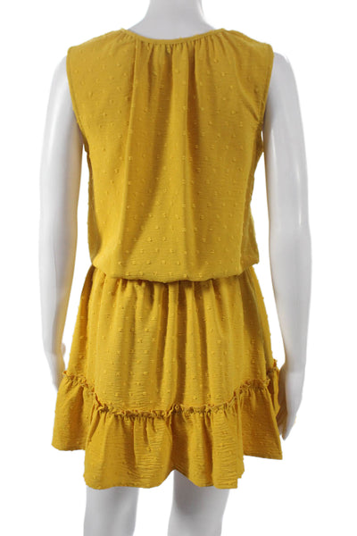 Veronica M Women Mini Polka Dot Yellow Sleeveless Dress Size S