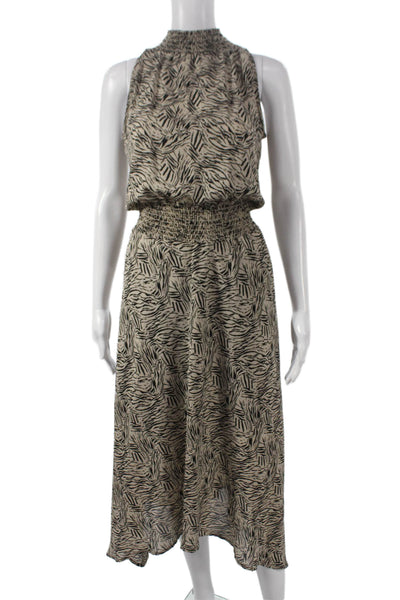 Veronica M Women A-Line Dress Beige Mock Neck Long Animal Print Size XS