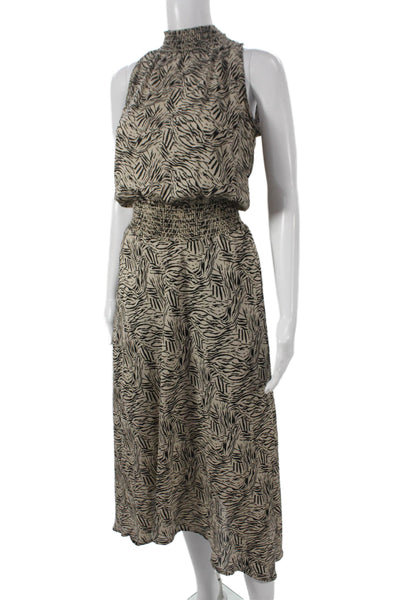 Veronica M Women A-Line Dress Beige Mock Neck Long Animal Print Size XS
