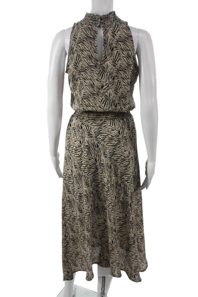 Veronica M Women A-Line Dress Beige Mock Neck Long Animal Print Size XS