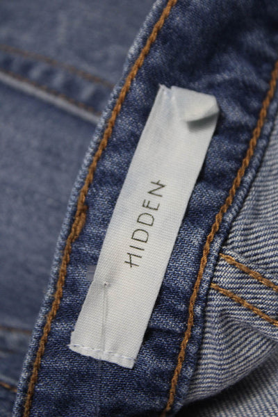 Hidden Women Cut-Off Blue Cotton Button Shorts Size M
