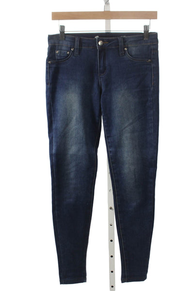 Tractr Womens Juniors Skinny Jeans Blue Button Low Rise Cotton Blend Size 25