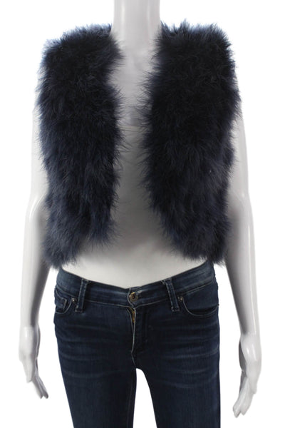 Miss Selfridge Women Blue Turkey Feather Vest Sleeveless Size S