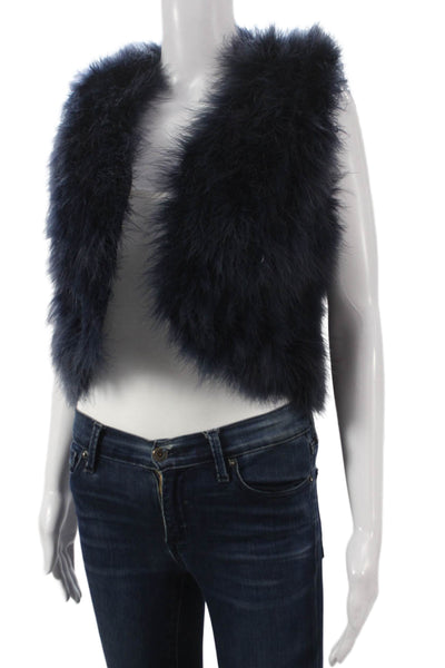 Miss Selfridge Women Blue Turkey Feather Vest Sleeveless Size S