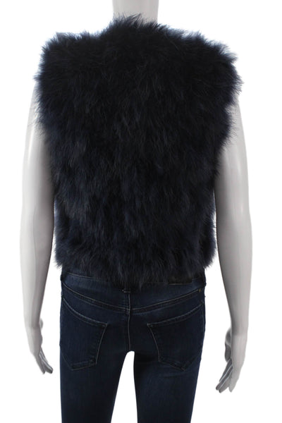 Miss Selfridge Women Blue Turkey Feather Vest Sleeveless Size S