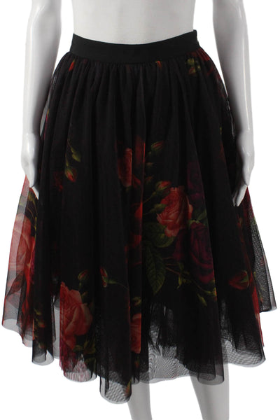 Ted Baker London Women A-Line Floral Midi Skirt Black Polyester Size 1