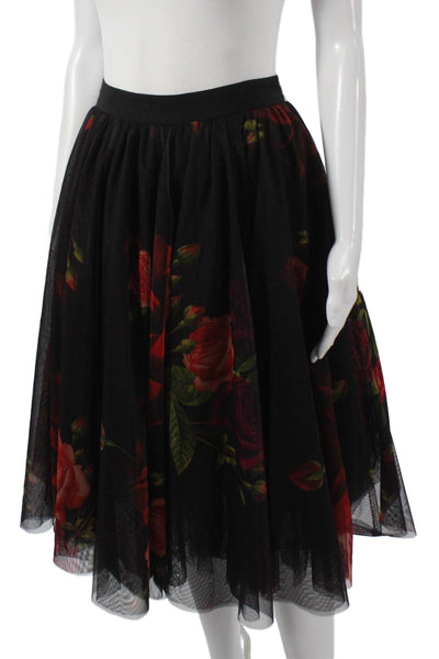 Ted Baker London Women A-Line Floral Midi Skirt Black Polyester Size 1