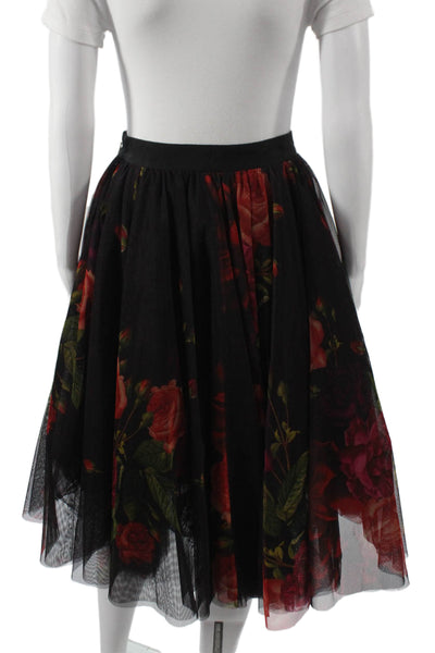 Ted Baker London Women A-Line Floral Midi Skirt Black Polyester Size 1