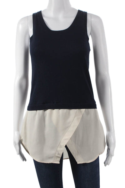 525 America Womens Tunic Tank Cotton Sleeveless Round Neck Blue Size XS