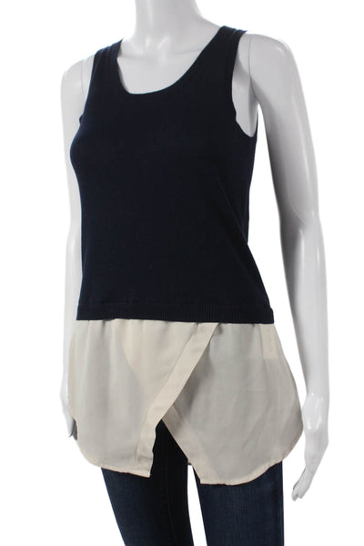 525 America Womens Tunic Tank Cotton Sleeveless Round Neck Blue Size XS
