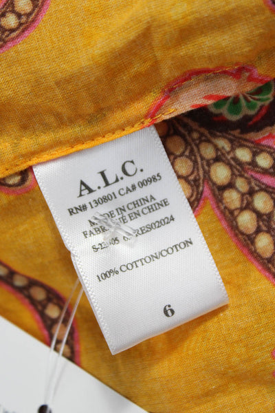 A.L.C. Womens Maxi Dress Orange Paisley V-Neck Long Sleeve Cotton Size 6