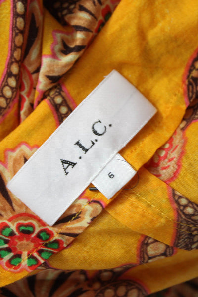 A.L.C. Womens Maxi Dress Orange Paisley V-Neck Long Sleeve Cotton Size 6