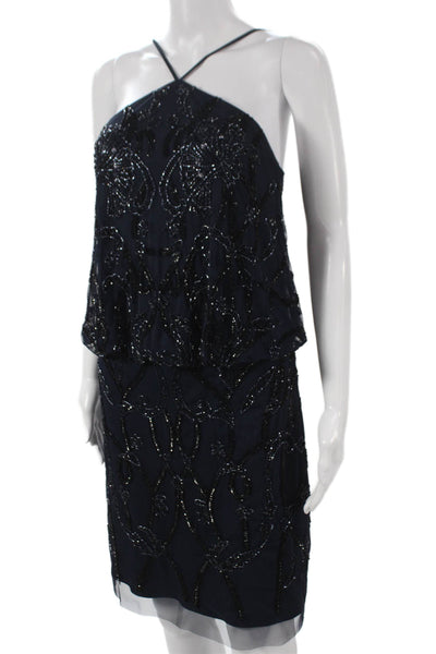 Aidan Mattox Womens Blue Halter Blouson Knee Length Dress Size 8