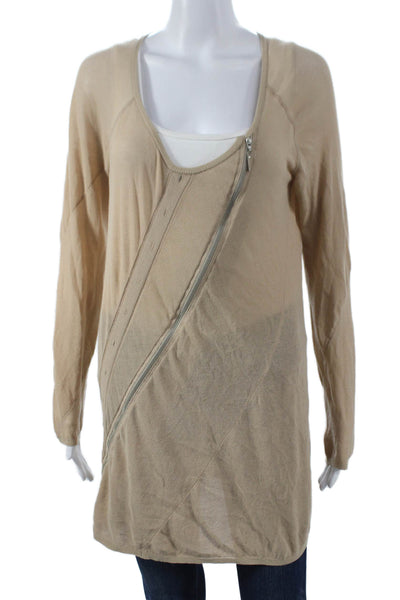 Nina Ricci Women Tunic Sweater Scoop Neck 100% Cotton Beige Long Sleeve Size S