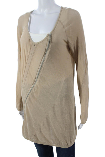 Nina Ricci Women Tunic Sweater Scoop Neck 100% Cotton Beige Long Sleeve Size S
