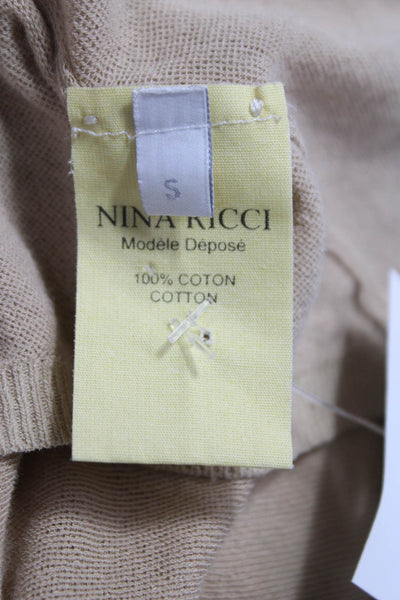 Nina Ricci Women Tunic Sweater Scoop Neck 100% Cotton Beige Long Sleeve Size S
