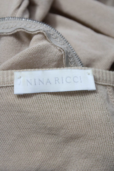 Nina Ricci Women Tunic Sweater Scoop Neck 100% Cotton Beige Long Sleeve Size S
