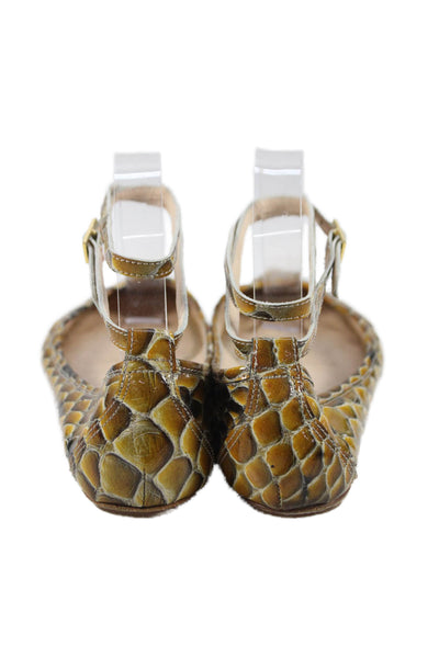 Loeffler Randall Womens Snakeskin Print Ankle Strap Flats Yellow Size 38 8