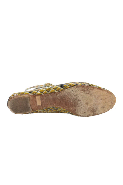 Loeffler Randall Womens Snakeskin Print Ankle Strap Flats Yellow Size 38 8