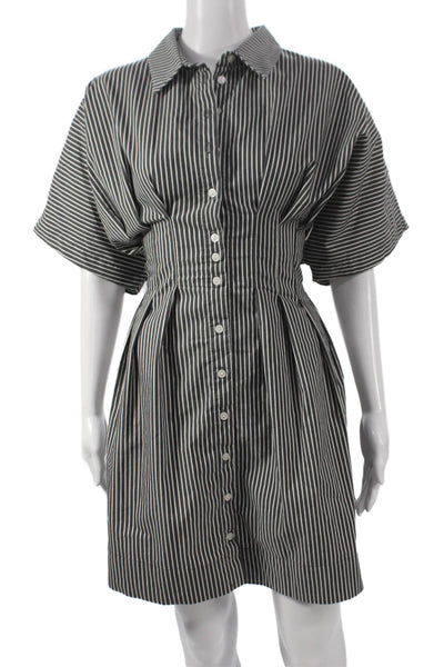 Exquise Womens Shirt Dress Black Striped Collared Short Sleeve Size L