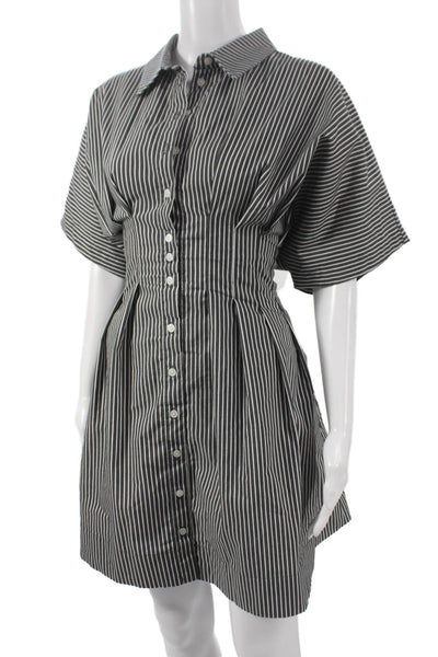 Exquise Womens Shirt Dress Black Striped Collared Short Sleeve Size L