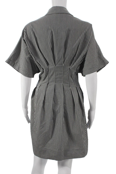 Exquise Womens Shirt Dress Black Striped Collared Short Sleeve Size L