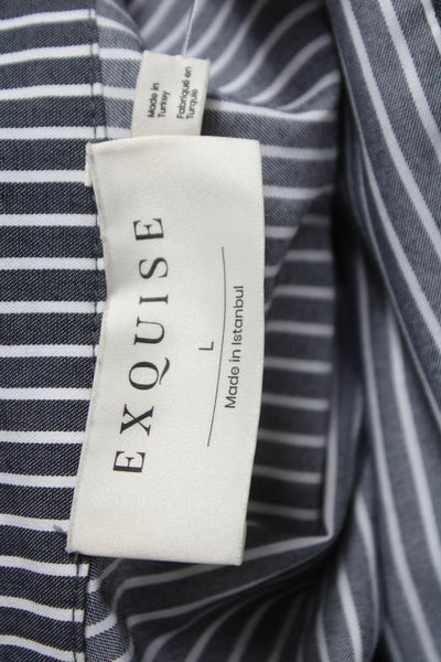 Exquise Womens Shirt Dress Black Striped Collared Short Sleeve Size L