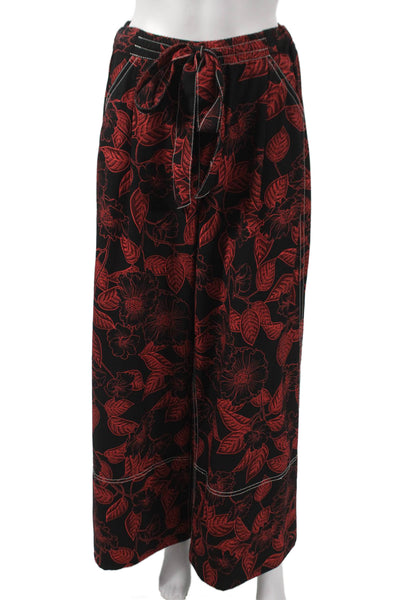 Warm Womens Black Floral Polyester Drawstring Pants Size M