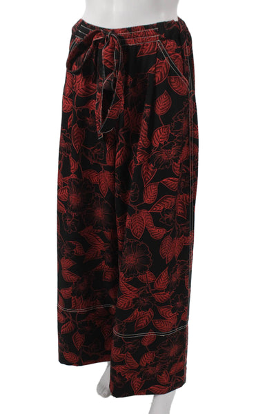Warm Womens Black Floral Polyester Drawstring Pants Size M