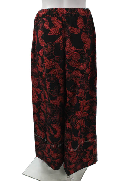 Warm Womens Black Floral Polyester Drawstring Pants Size M