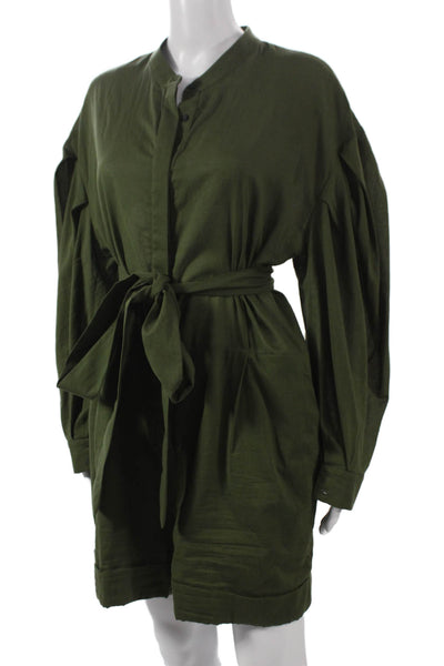 Heidi Merrick Womens Green Collared Button Romper Long Sleeve Solid Size L