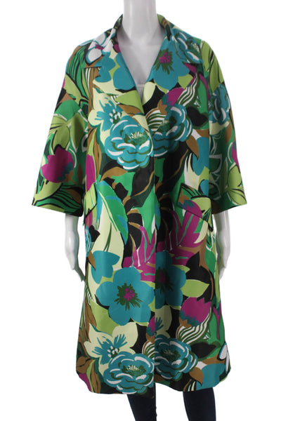 Maison Zoulias Women Floral Overcoat 3/4 Sleeve Multicolor Size M