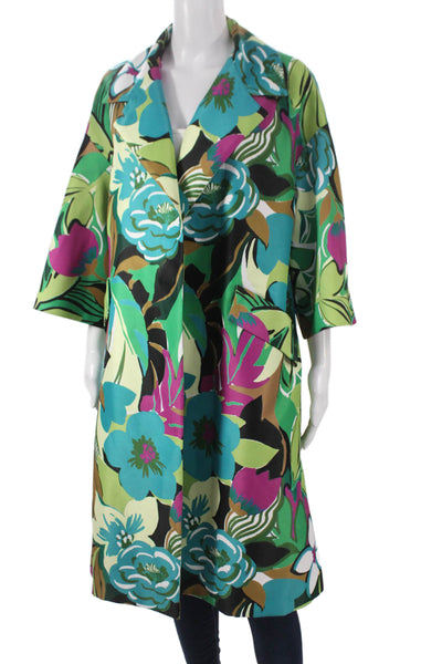 Maison Zoulias Women Floral Overcoat 3/4 Sleeve Multicolor Size M