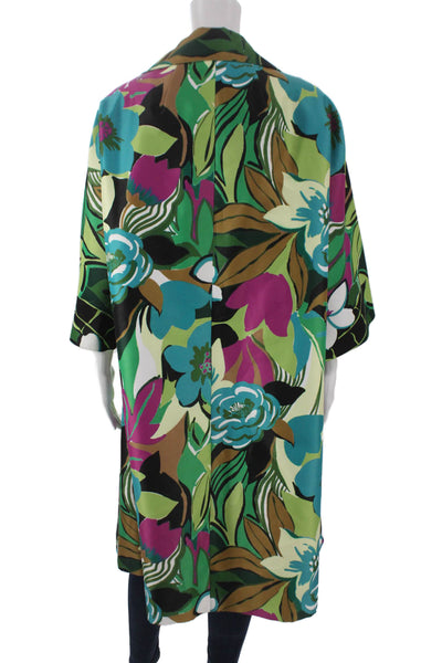 Maison Zoulias Women Floral Overcoat 3/4 Sleeve Multicolor Size M