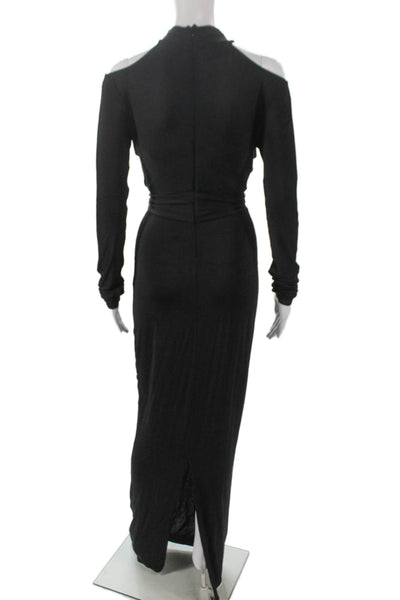 LaPointe Women Maxi Halter Long Sleeve Black Dress Zip 94% Acetate Size 0