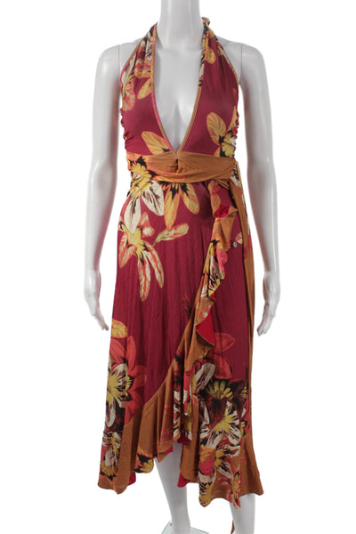 PatBO Womens Multicolor Floral Halter Wrap Dress Midi Sleeveless Size XS