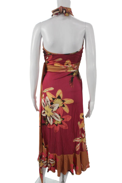 PatBO Womens Multicolor Floral Halter Wrap Dress Midi Sleeveless Size XS