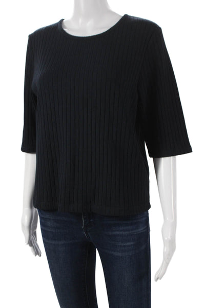 Vince Women Basic Black Striped T-Shirt 3/4 Sleeve Cotton Blend Size XL