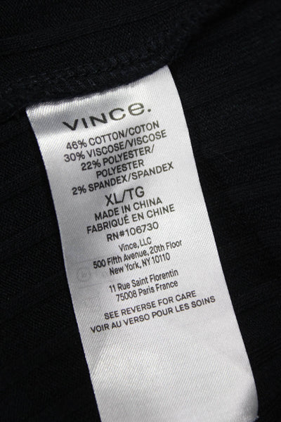 Vince Women Basic Black Striped T-Shirt 3/4 Sleeve Cotton Blend Size XL